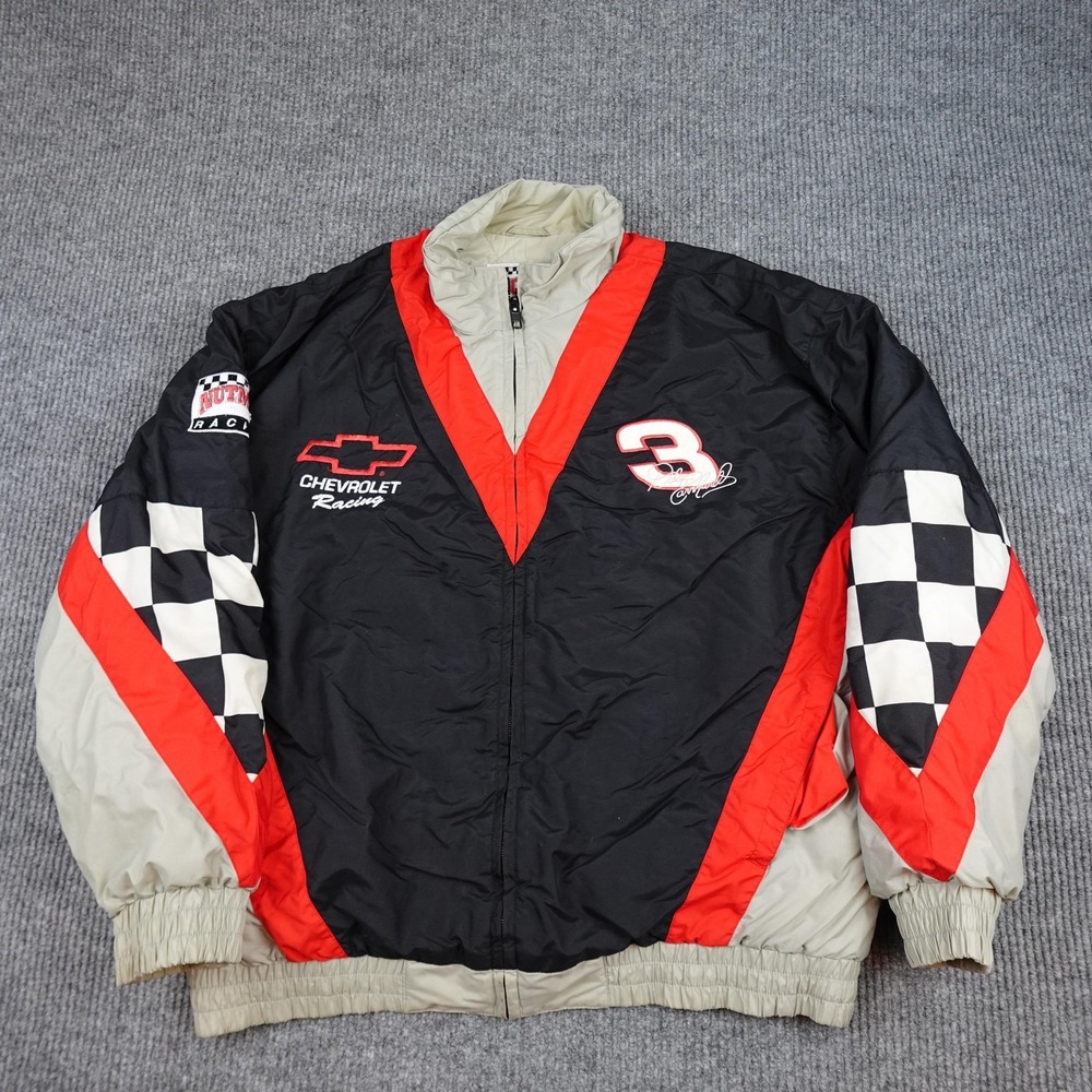 Vintage Dale Earnhardt Jacket Mens XL Black NASCAR Racing Checkered Nutmeg 3